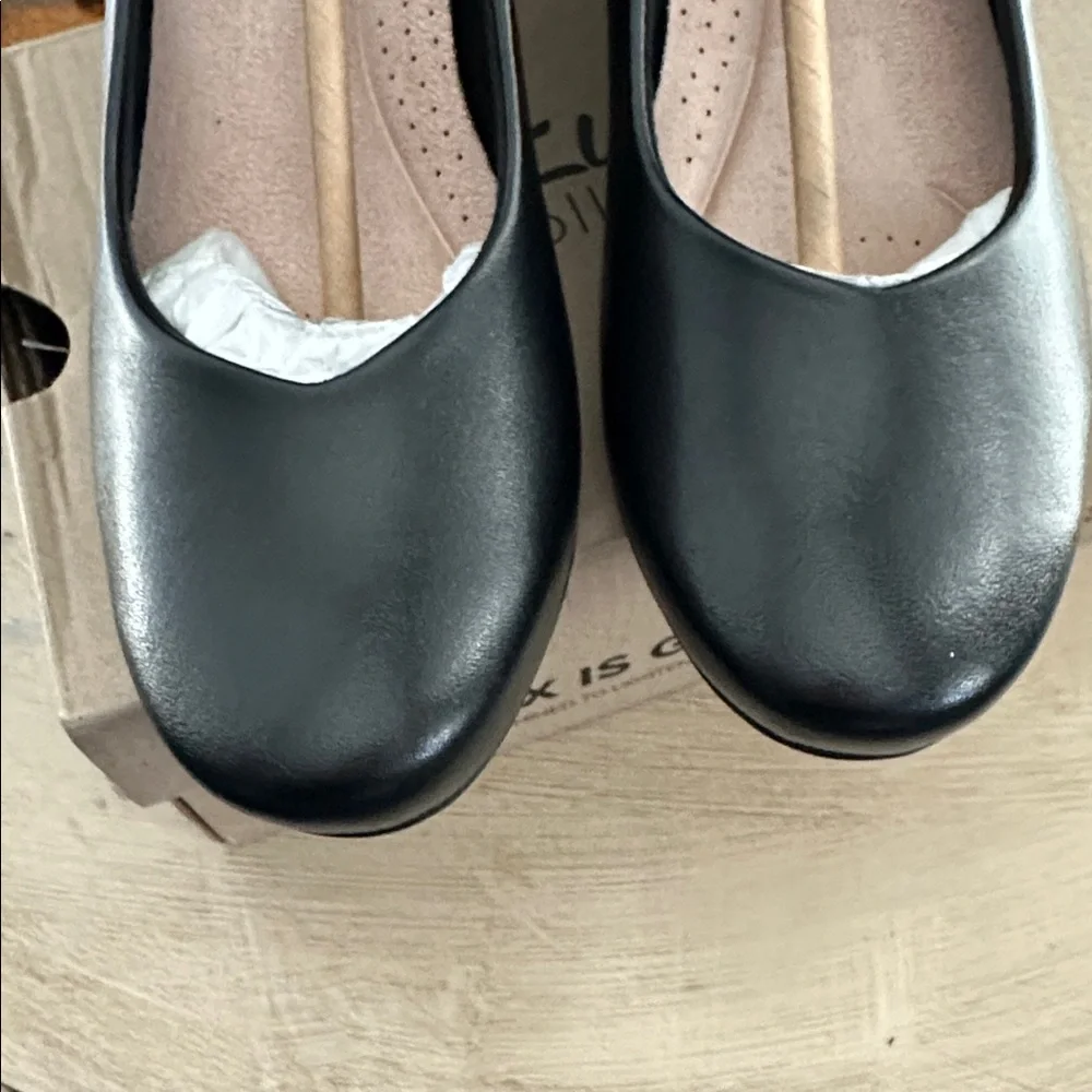 Clarks Black Leather Wedge Shoes